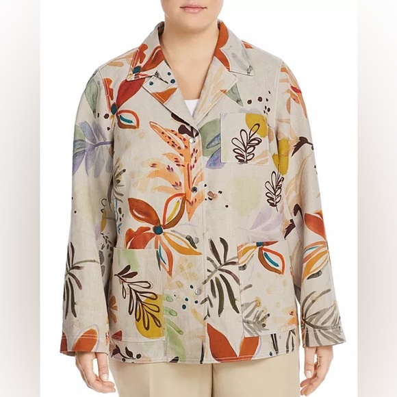 Lafayette 148 New York Plus Jolisa Printed Linen Jacket - Picture 2 of 14